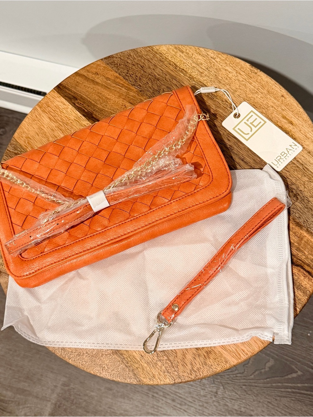 Urban Expressions Orange Woven Clutch with Chain Strap